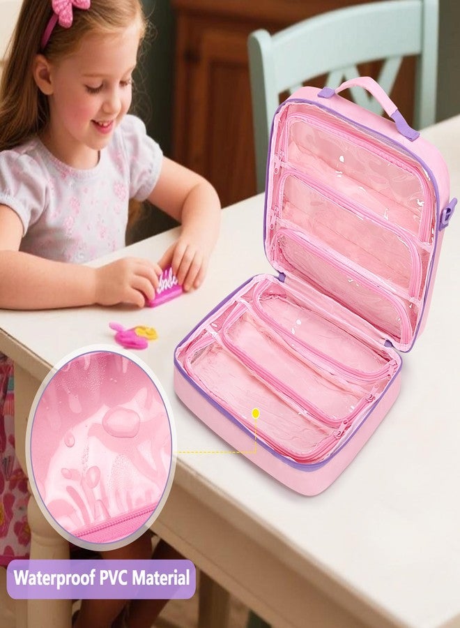GRAOSO Doll Carrying Case Compatible with LOL Surprise Dolls All, Display Storage for Doll Organizer with 7 Clear Zipper Pockets and a Handle Strap & Shoulder Strap, Pink, Bag Only (Patented Design) - Image 4